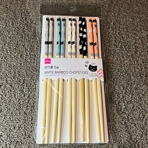 Daiso Japan Kitty Cat White Bamboo Chopsticks Pack of 5 Kawaii Neko Japanese 🐱